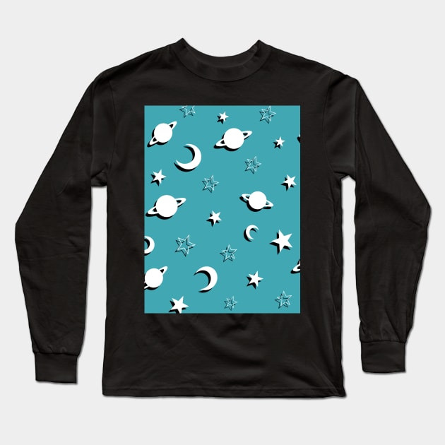 Space Planets, Stars and Moons Scene Long Sleeve T-Shirt by OneThreeSix